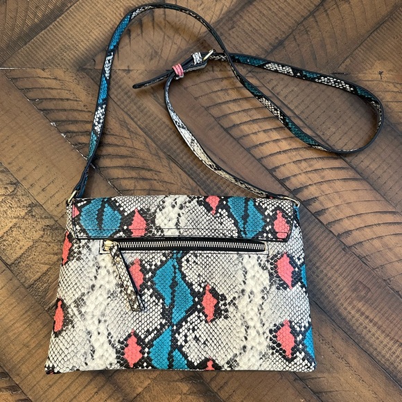 Snakeskin Faux Leather Purse Crossbody Teal Coral Black - Picture 2 of 5